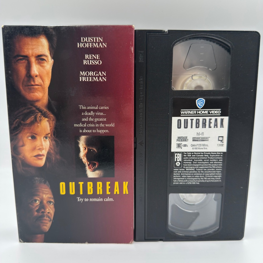 Outbreak VHS 1995 Dustin Hoffman Morgan Freeman Warner Home Video Thriller Movie